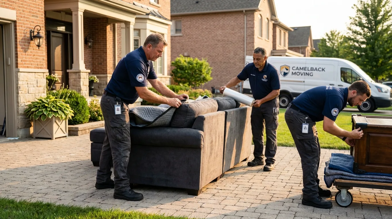Large estate moving crew wrapping furniture in Roanoke Rapids, NC